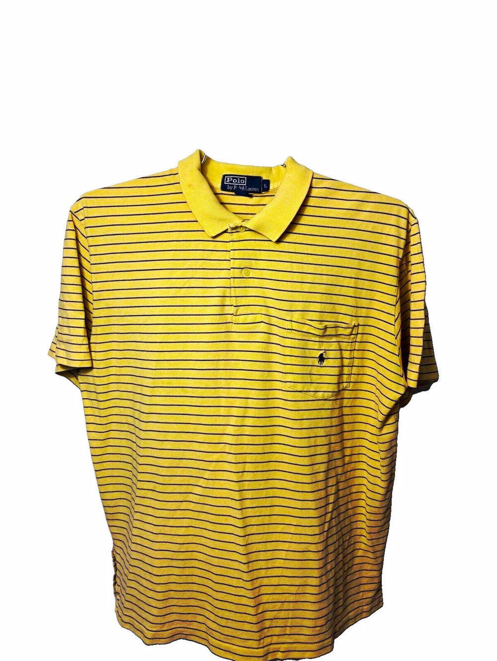 Ralph Lauren Men’s Yellow Blue Striped Short Sleeve Polo Embroidered Logo/Pocket